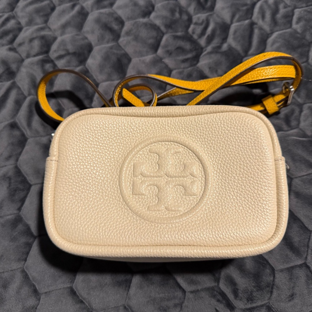 Tory Burch Beige Crossbody with Yellow Strap